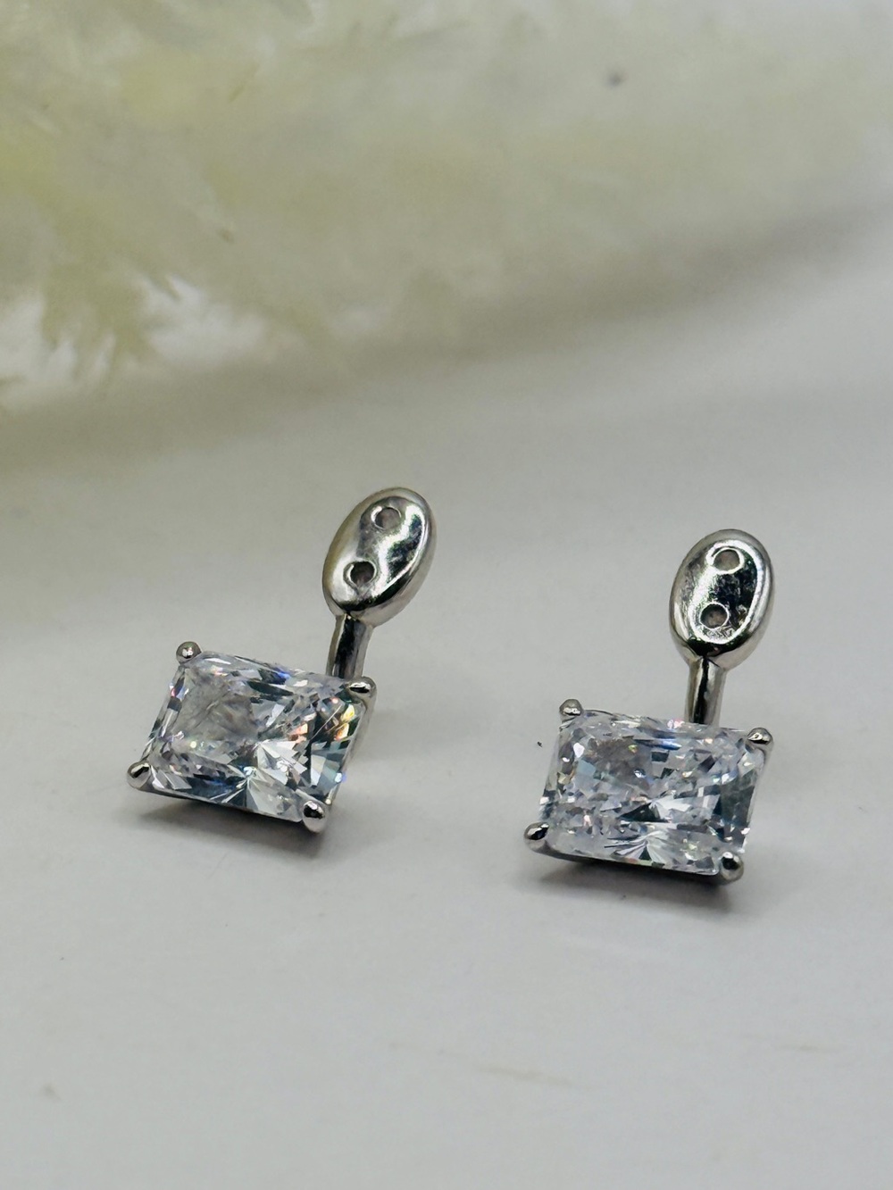 Nadri A La Carte Emerald Cut CZ Earring Jackets Silver Tone 3-Hole Adjustable